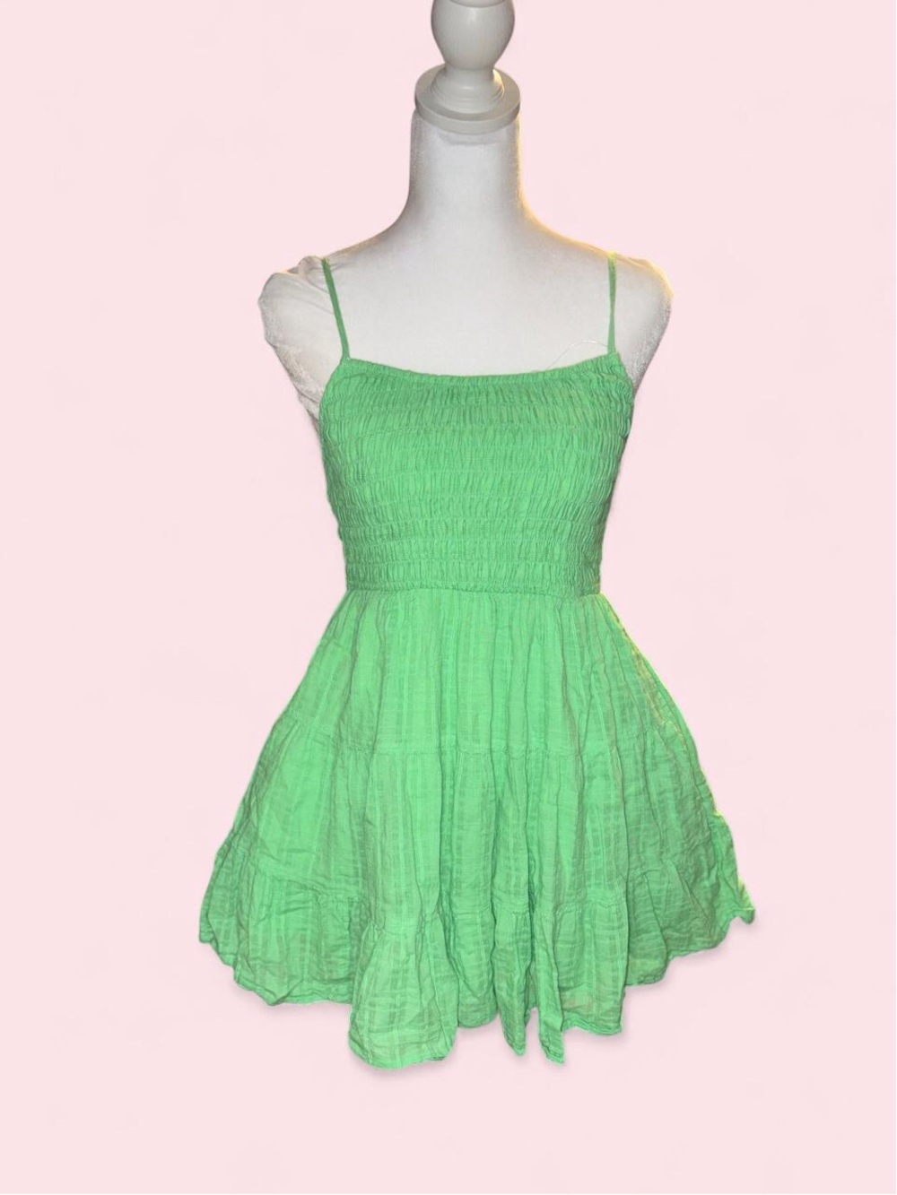 Girls Green Smocked Sundress with Spaghetti Straps